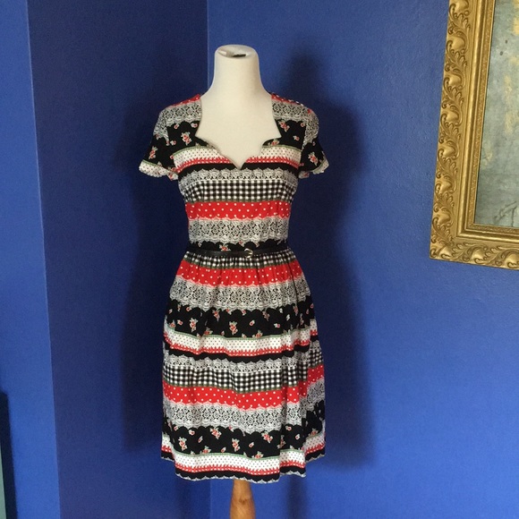 Vintage Modcloth Bea & Dot Holiday Calico Mixed Print Cotton Dress - Picture 3 of 14